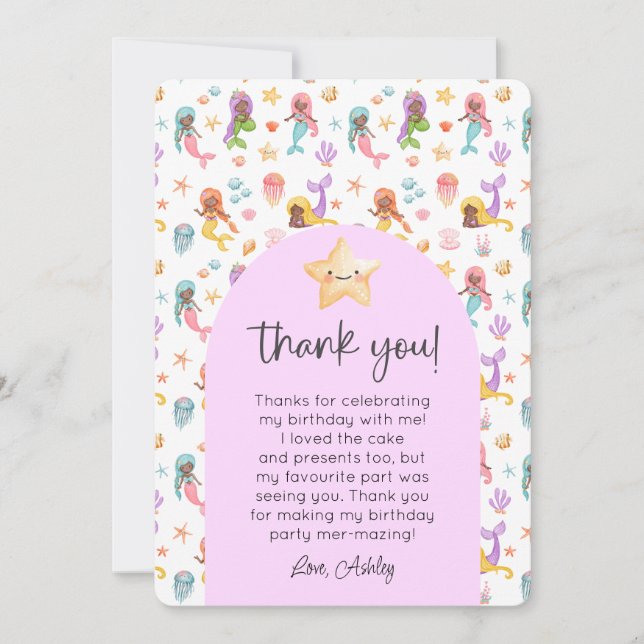 Convite Mermaid Aniversário Foto Obrigado (Frente)