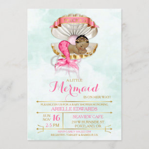 Convite Mermaid Baby Concha de Marisco Tiara Afro-American