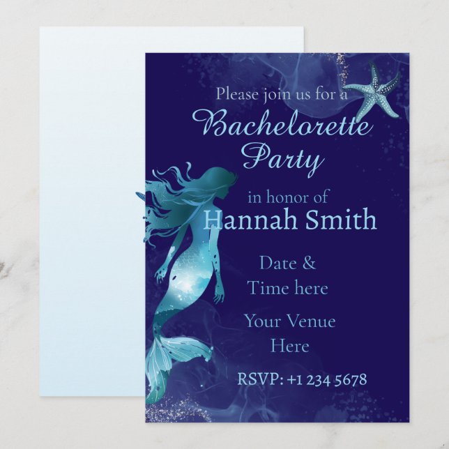 Convite Mermaid Bachelorette Beach Party Invitation  (Frente/Verso)