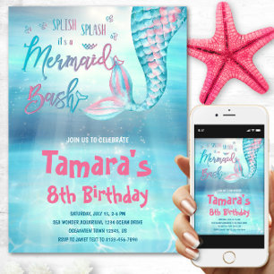 Convite Mermaid Bash Birthday