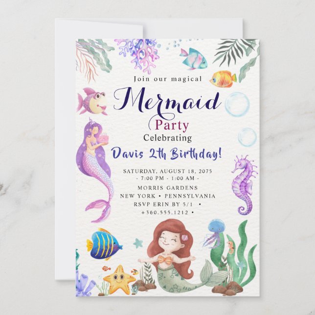 Convite Mermaid Birthday Bash (Frente)