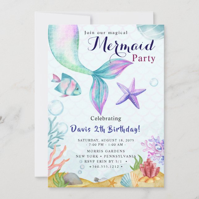 Convite Mermaid Birthday Bash (Frente)