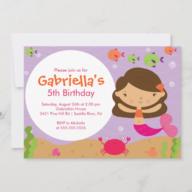 Convite Mermaid Birthday Invitation (Frente)