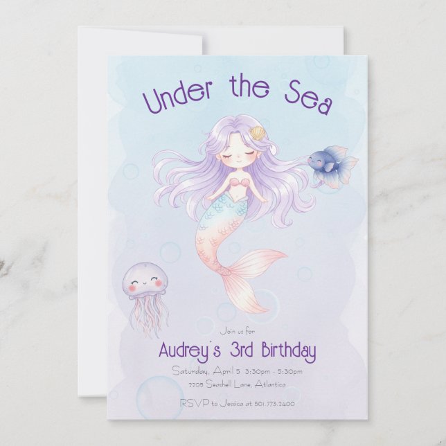 Convite Mermaid Birthday Invitation (Frente)