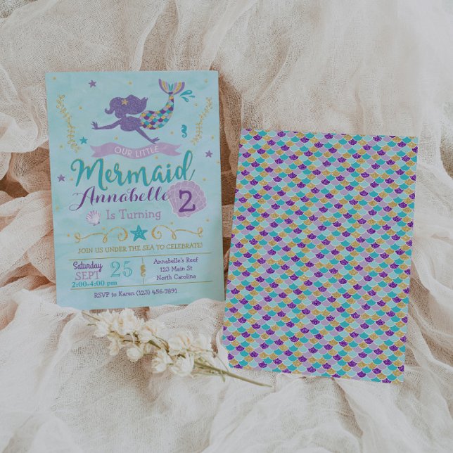 Convite Mermaid Birthday Invitation, Mermaid Invite (Criador carregado)