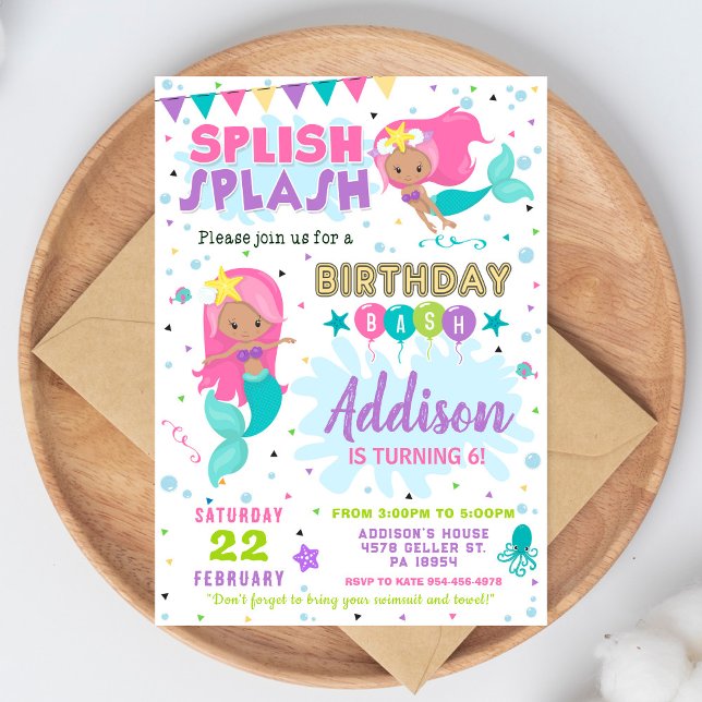 Convite Mermaid Birthday Invitation Splish Splash Invite (Criador carregado)