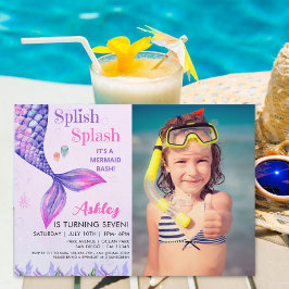 Convite Mermaid Birthday Invitation with Photo for Girls
