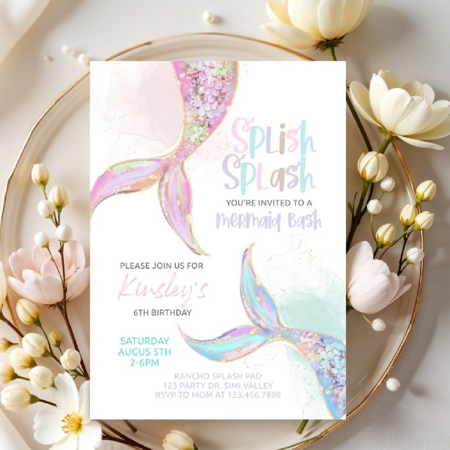 Convite mermaid birthday, mermaid party invite, girls  (Criador carregado)