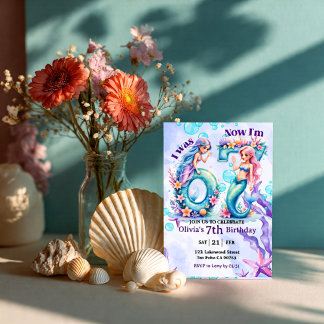 Convite Mermaid Birthday Numbers 67 Kids