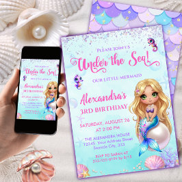Convite Mermaid Birthday - Under the Sea Splish Splash
