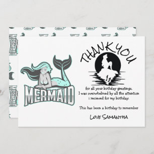 Convite Mermaid Blue Festa de aniversário Obrigado