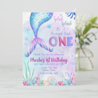 Convite Mermaid First One Birthday Party Invitation