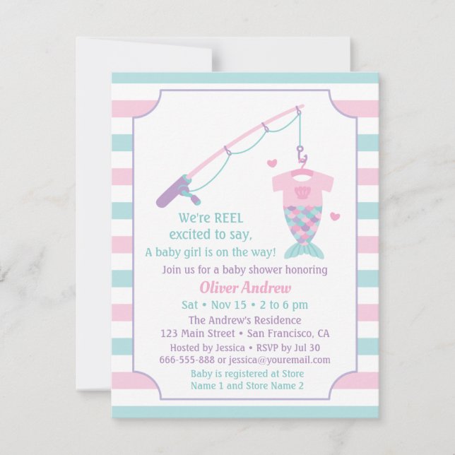 Convite Mermaid Fishing Themed Baby Shower Invitations (Frente)