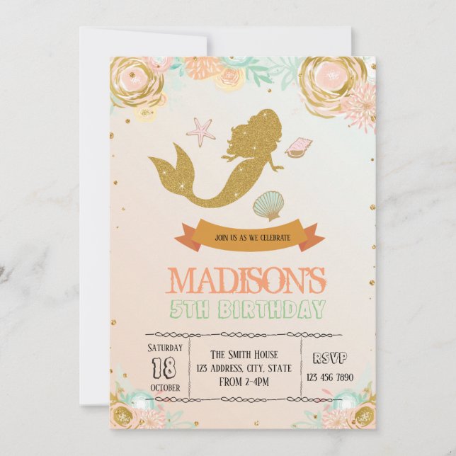 Convite Mermaid invitation (Frente)