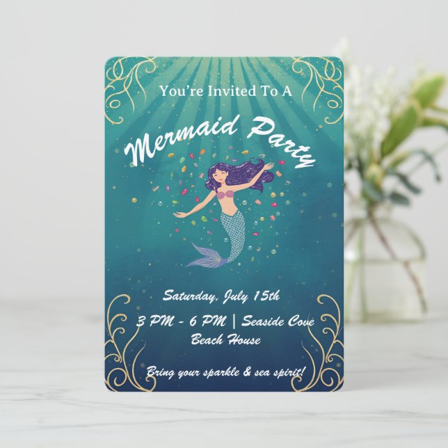 Convite Mermaid Magic Birthday Invite (Em pé/Frente)