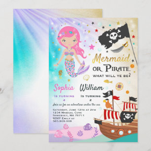 Convite Mermaid Pirate Birthday - Festa de Convocação para