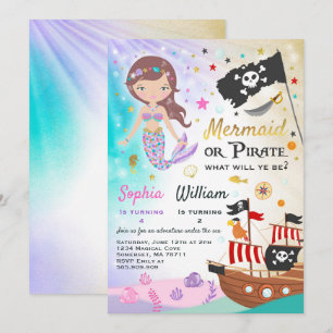 Convite Mermaid Pirate Birthday - Festa de Convocação para