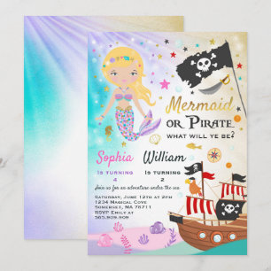 Convite Mermaid Pirate Birthday - Festa de Convocação para