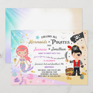 Convite Mermaid Pirate Birthday - Festa de Convocação para