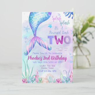Convite Mermaid Second Two Birthday Party Invitation