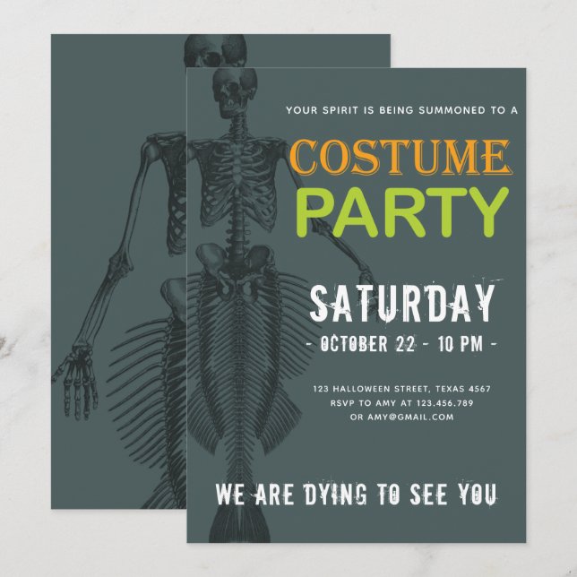 Convite Mermaid Skeleton Festa de Halloween (Frente/Verso)
