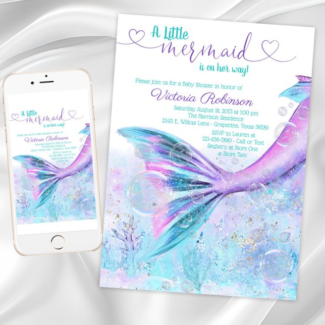 Convite Mermaid Tail Baby Chá de fraldas (Mermaid Tail Baby Shower Invitation. Instant download and printed invitations available.)