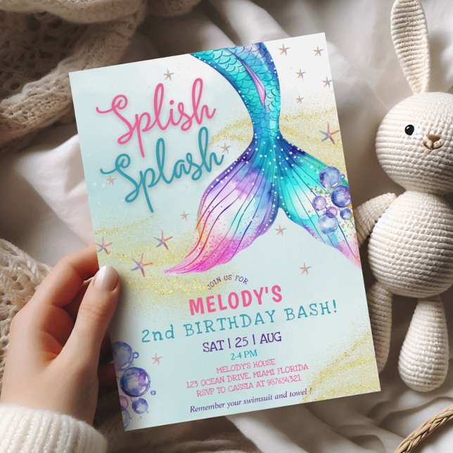 Convite Mermaid Tail Glitter 2nd Birthday Invitation (Criador carregado)