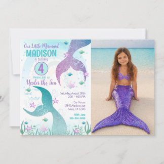 Convite Mermaid Tail Photo Under the Sea Birthday