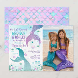 Convite Mermaid Tail Photo Under the Sea Joint Birthday 