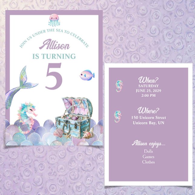 Convite Mermaid Tail Purple Girly Birthday Invitation (Criador carregado)
