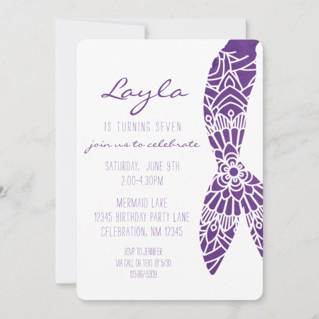 Convite Mermaid Tail Sob O Aniversário Da Garota Marinha (Frente)