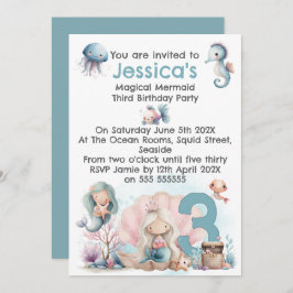 Convite Mermaid Themed 3rd Birthday Invitation
