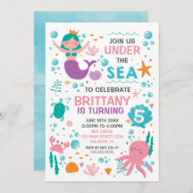 Mermaid Under the Sea birthday invitation