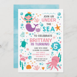 Convite Mermaid Under the Sea birthday invitation