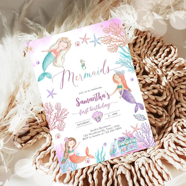 Convite Mermaid Under The Sea Birthday Invitation (Criador carregado)