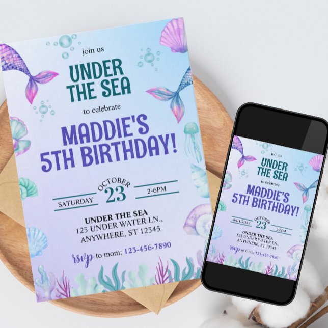 Convite Mermaid Under the Sea Birthday Invitation (Criador carregado)