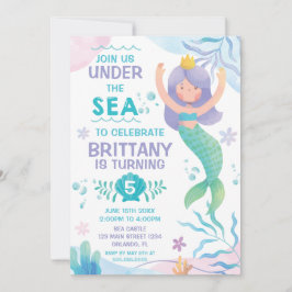 Convite Mermaid Under the Sea cute birthday invitation