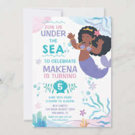 Convite Mermaid Under the Sea cute birthday invitation