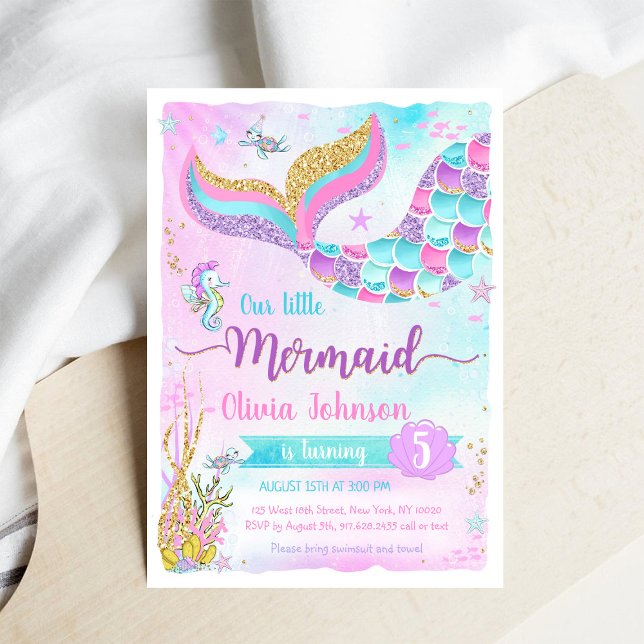 Convite Mermaid Under the Sea Girl Birthday (Criador carregado)