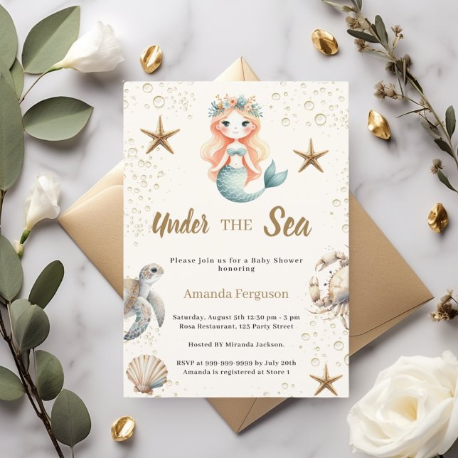Convite Mermaid Under the sea ocean animals Baby Shower (Criador carregado)