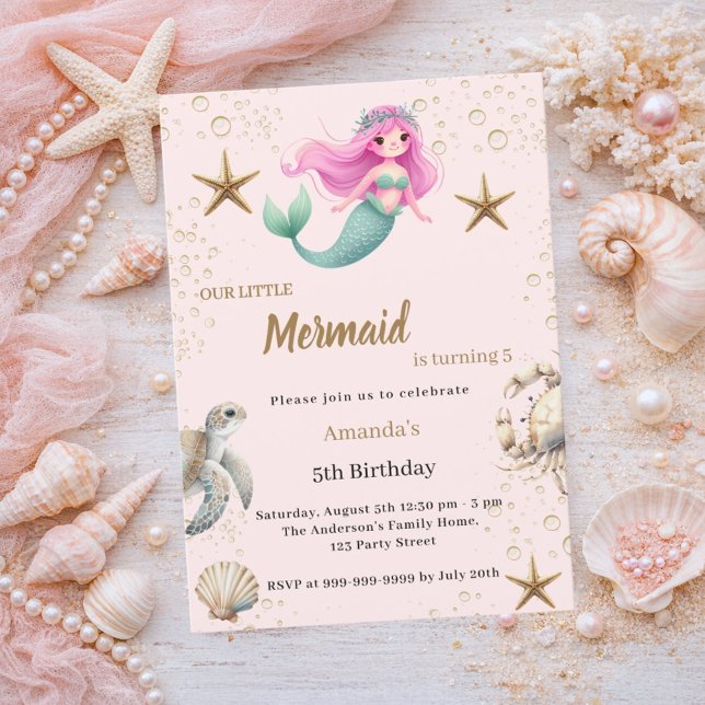 Convite Mermaid Under the sea ocean animals Birthday (Criador carregado)