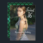 Convite Mermaid Verde Foto Moderna Festa Sweet 16<br><div class="desc">Personalizar para qualquer evento.</div>