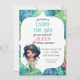 Convite Mermaid watercolor - Aniversário Modelo