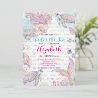 Convite Mermaid Watercolor Birthday Invitation