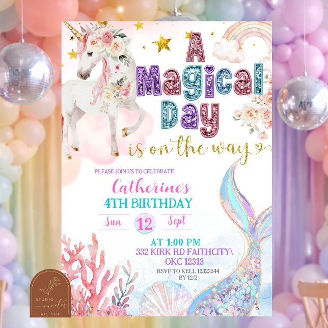 Convite Mermaids and Unicorns Magical Birthday invitation (Criador carregado)