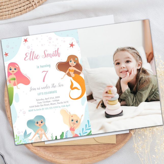 Convite Mermaids Birthday Under the sea Invitations Photo (Mermaids Birthday Under the sea Invitations Photo)