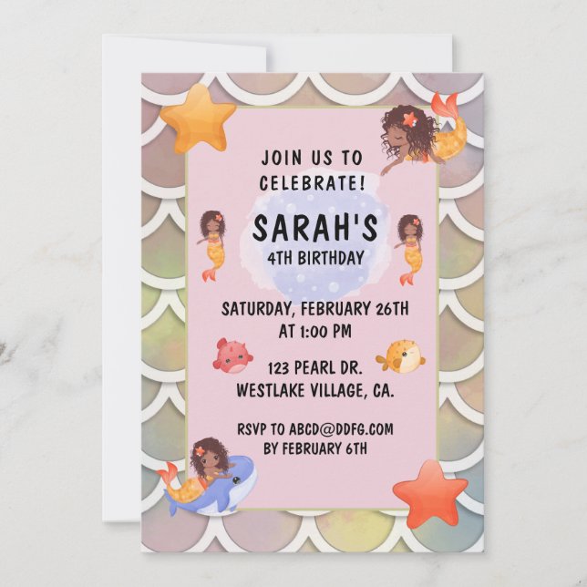 CONVITE MERMAIDS, MERMAID ANIVERSÁRIO DE FUNDO (Frente)