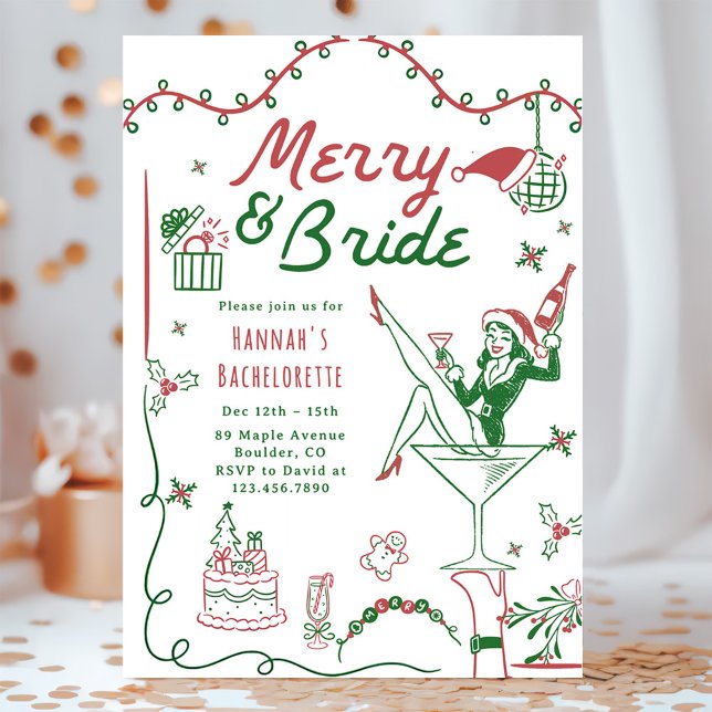 Convite Merry And Bride Christmas Bachelorette & Itinerary (Criador carregado)