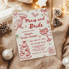 Convite Merry and Bride Hand Drawn Christmas Bridal Shower