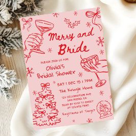 Convite Merry and Bride Hand Drawn Christmas Bridal Shower